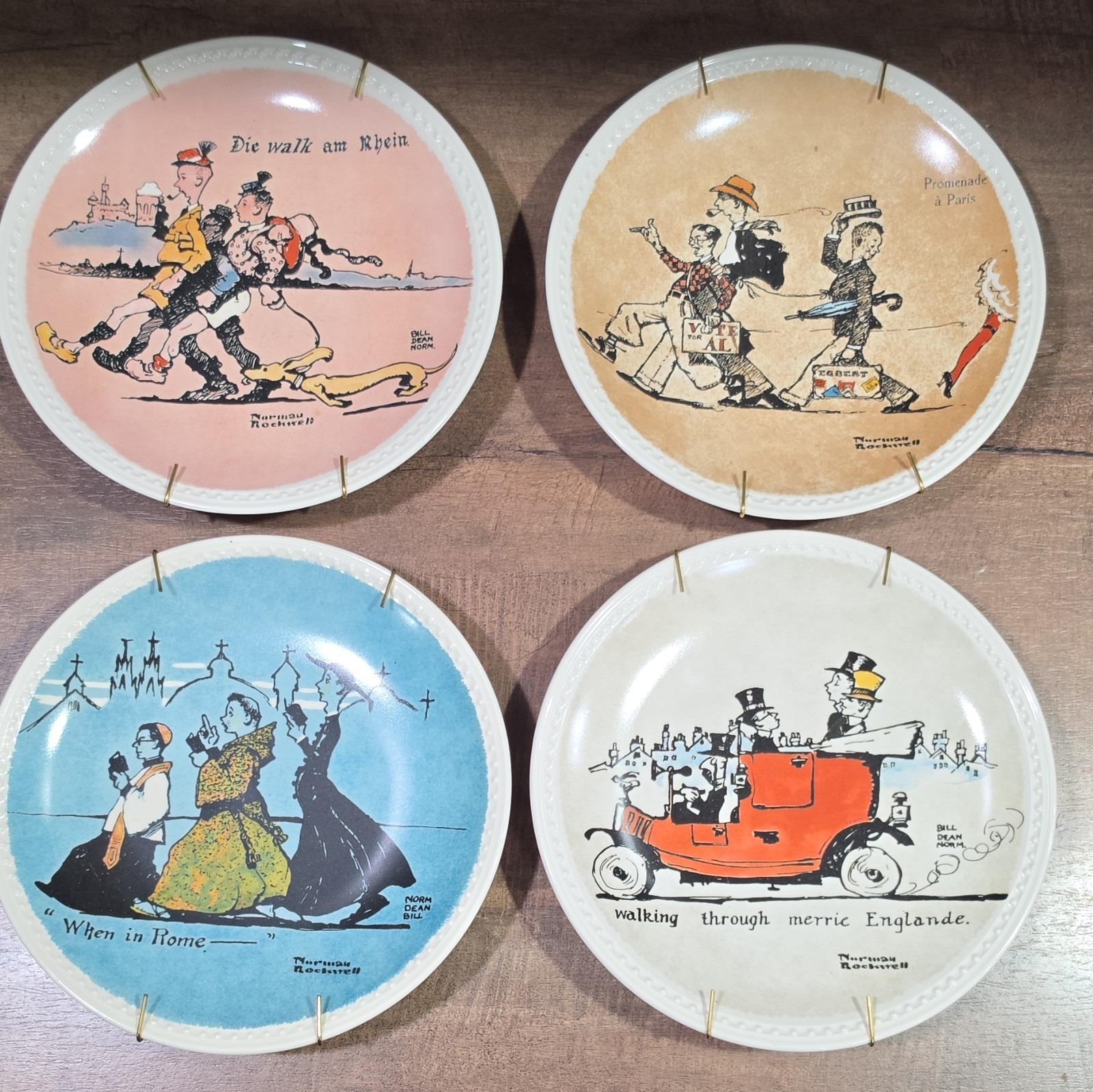 Newell Pottery Co. Rockwell on Tour Norman Rockwell Limited Ed Set of 4 Plates