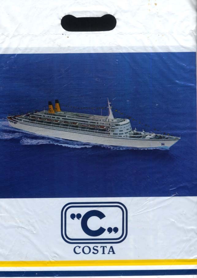 Costa Lines S S Eugenio C ocean liner plastic shopping bag 1970s