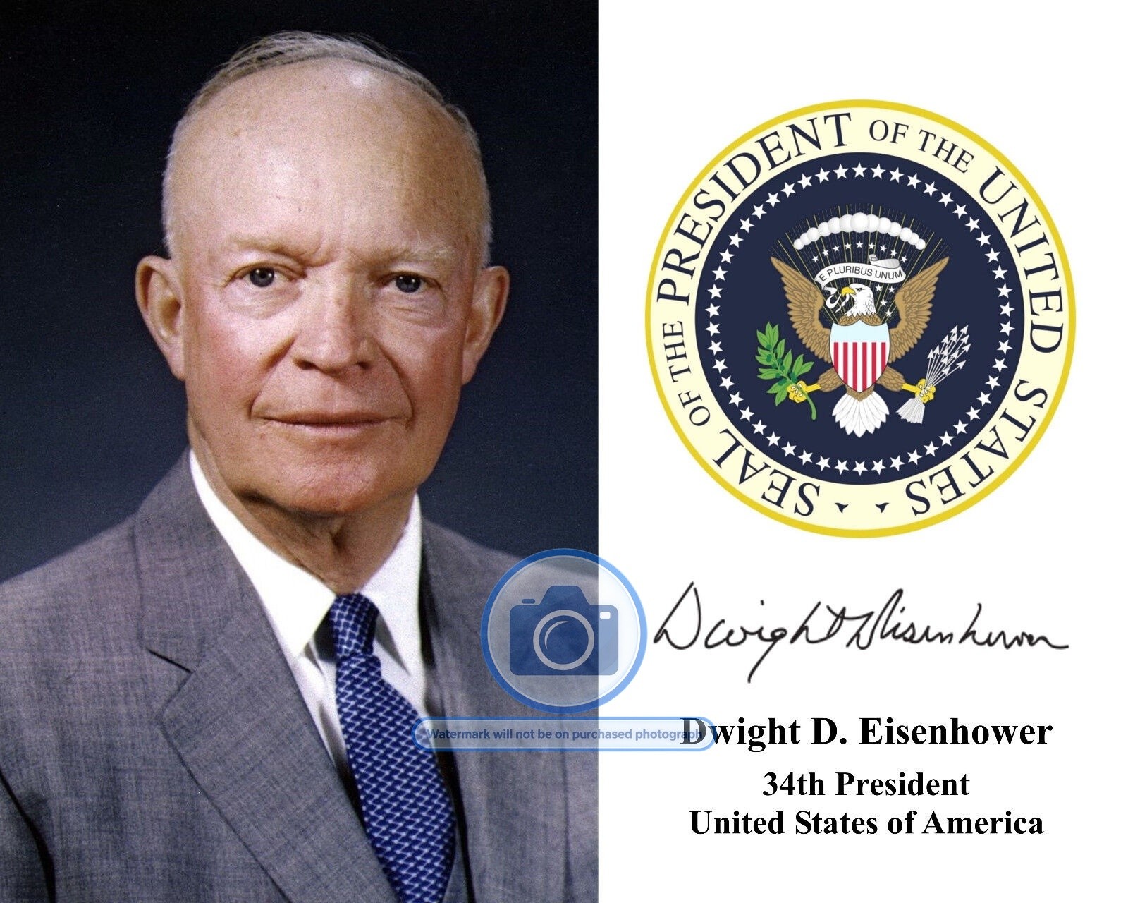 PRESIDENT DWIGHT D. EISENHOWER PRESIDENTIAL SEAL AUTOGRAPHED 8X10 PHOTOGRAPH