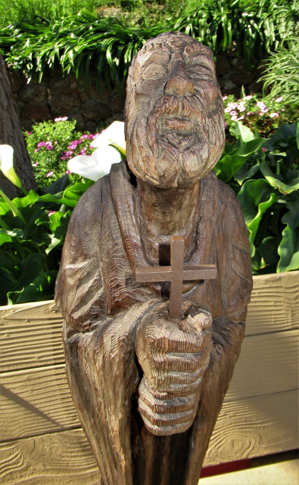 Vintage wooden hand-crafted carved Sant Michail figurine religious