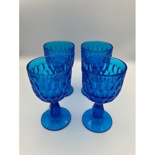Fenton Vintage Cobalt Blue Thumbprint Water Wine Goblets Set of 4 Pedestal Glass