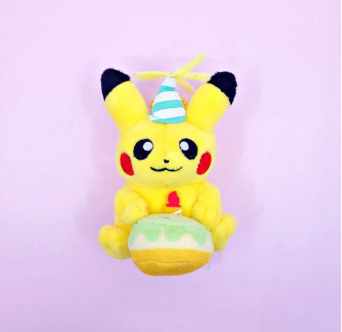 Pokemon Official Plush Doll Happy Birthday Pikachu 8cm Key Ring Chain Bag Charm