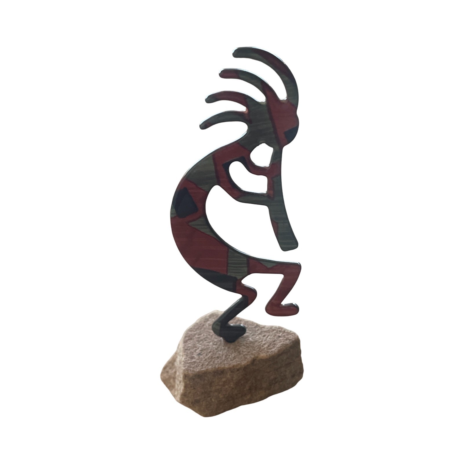 Kokopelli Enameled Metal Figurine Paperweight with Sandstone Base