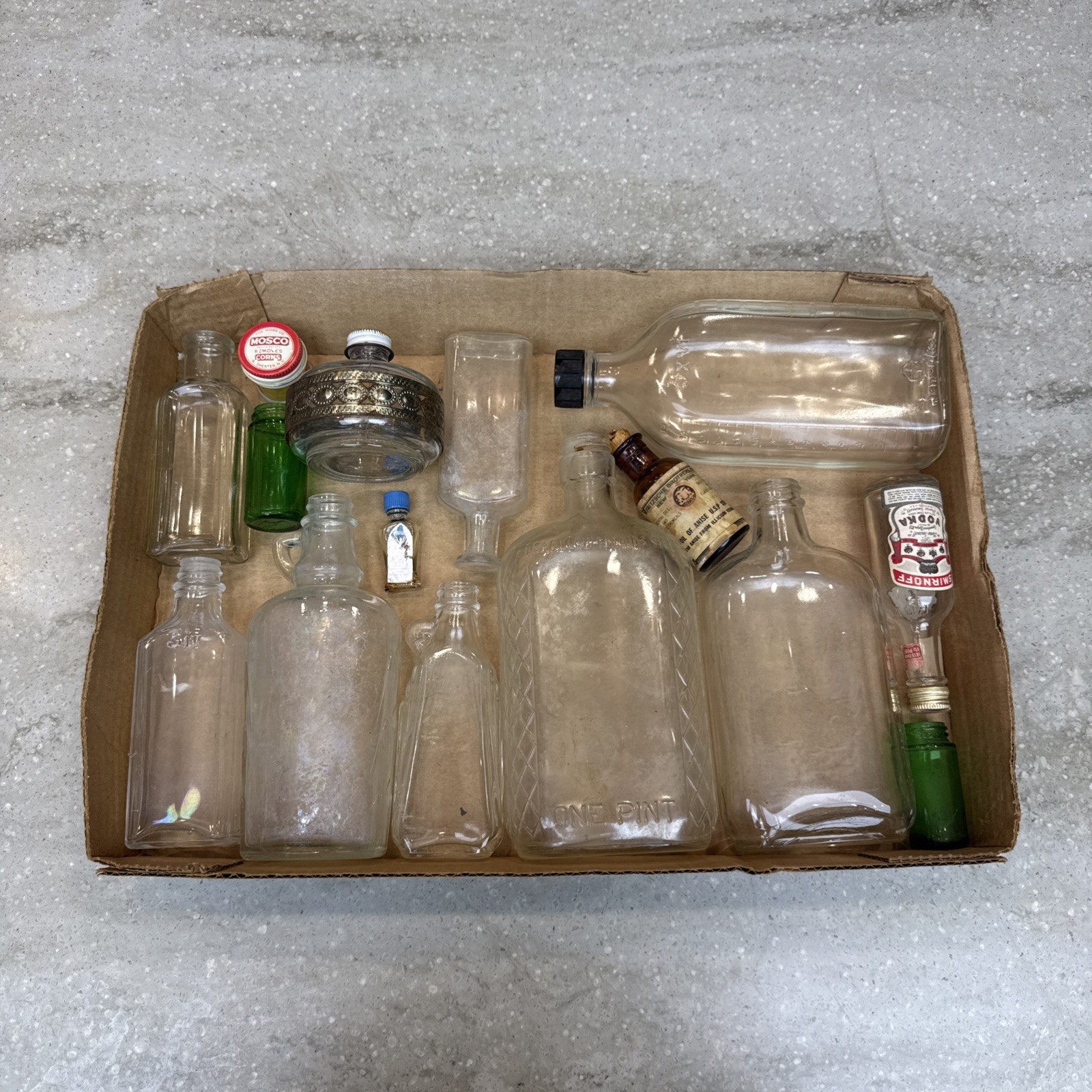 Vintage Antique Glass Bottle Lot Brockway Sani-Glas Apothecary Medicine Flask