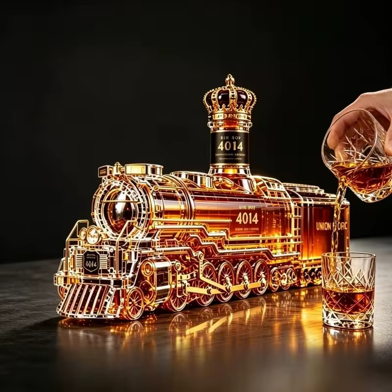 NEW 350ML Locomotive Train Model Glass Liquor Decanter w Stopper Barware Decor