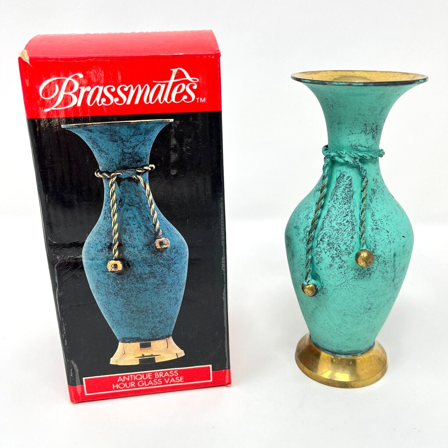 Vintage Brassmates Antique Solid Brass Hour Glass Vase 1995 Made in India 5.75\