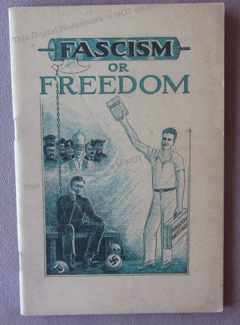 FASCISM OR FREEDOM 1939 1st Ed Rutherford Jehovah Witness Booklet Hitler Naziism