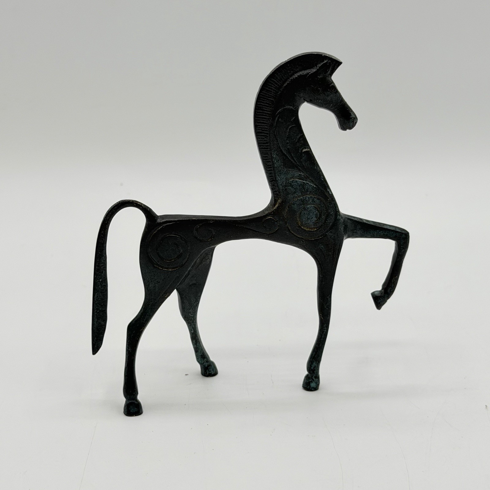 Greek Geometric Etruscan Style Brass Horse Figurine Sculpture 5.25”