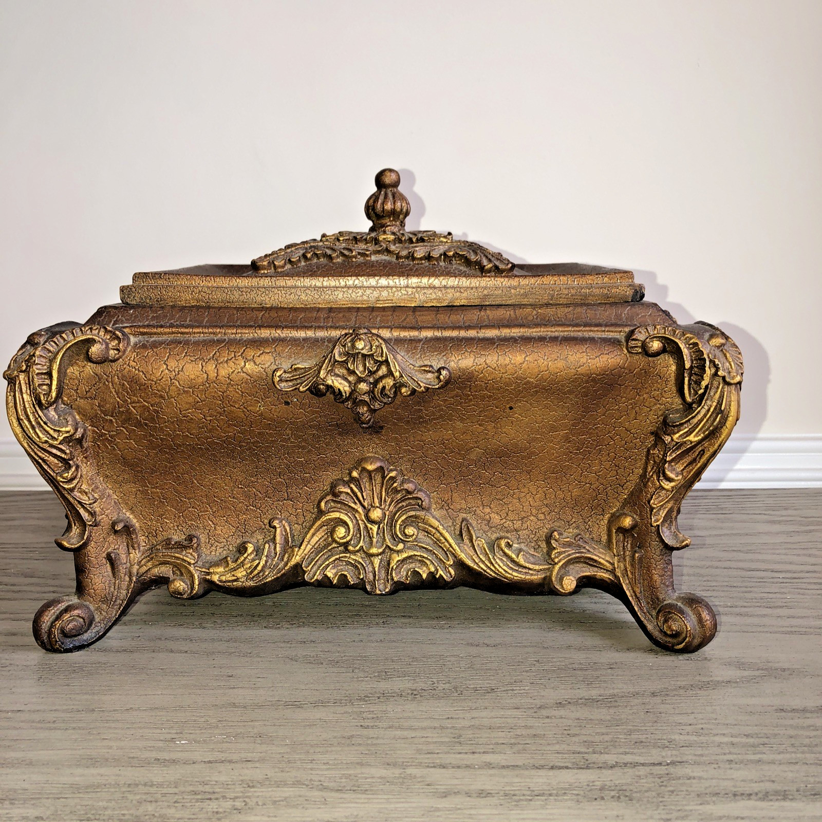 Jewelry Trinket Box Woodish Caramel Old Hand Carved Unique Shape 12x6x7\