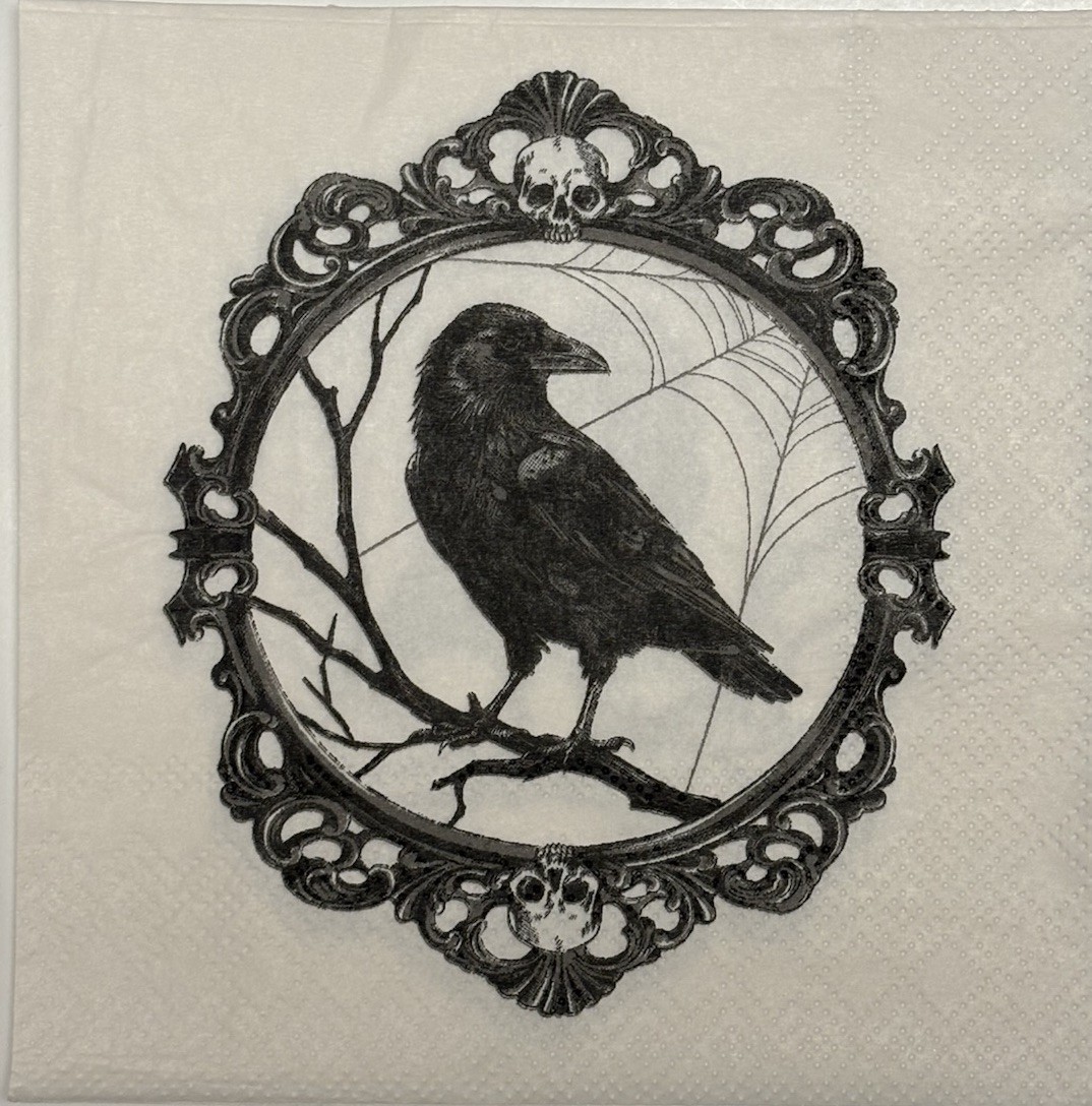 two Individual beverage paper napkins decoupage Crow Fall Raven Halloween Scary