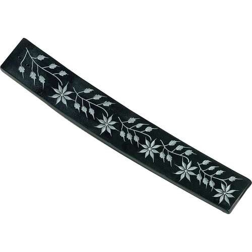 Black Flower Carved Soapstone Incense Holder 10 Inches