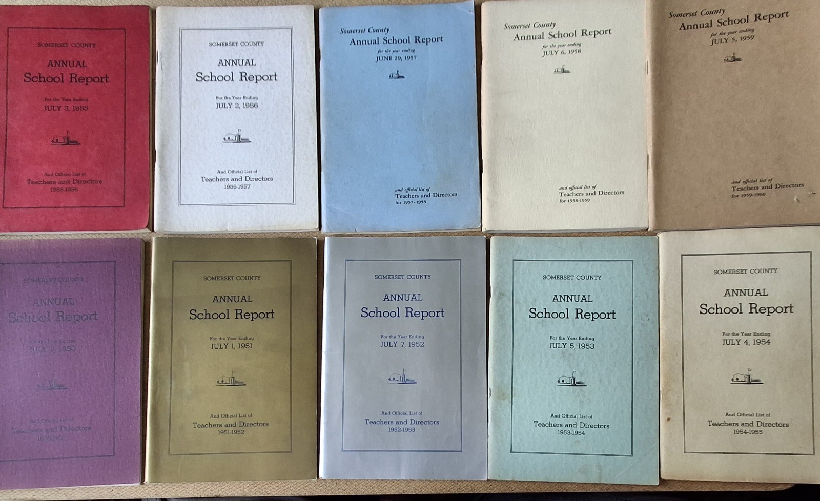 Lot Of 10 Vintage 1950s SOMERSET COUNTY PA Annual School Reports w Teacher Lists