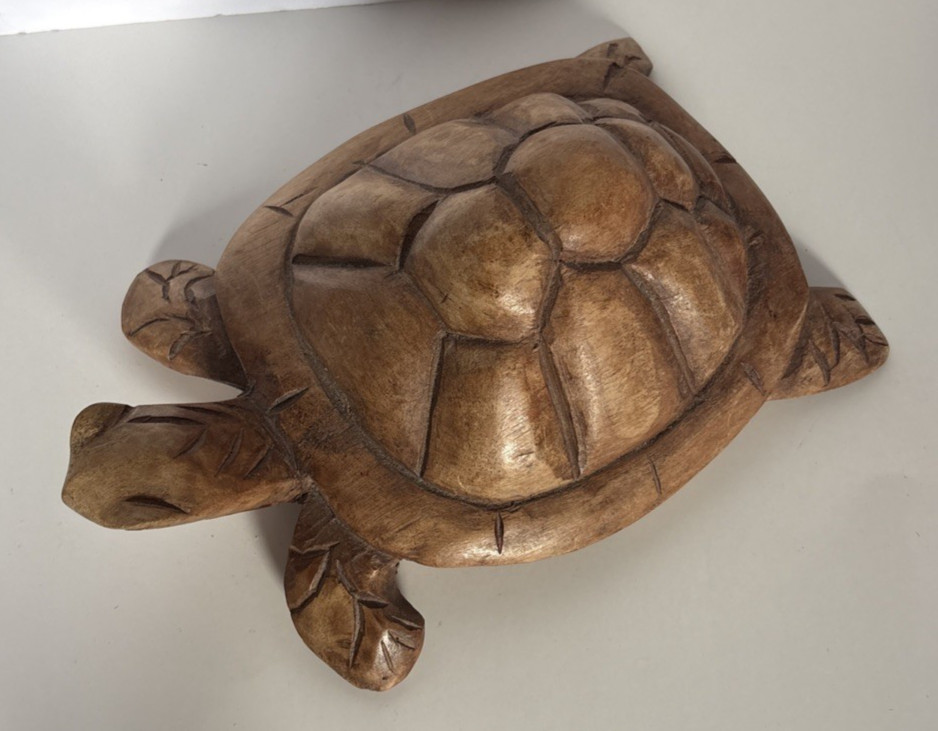 Hand-Carved Wooden Tortoise or Turtle With a Natural Finish