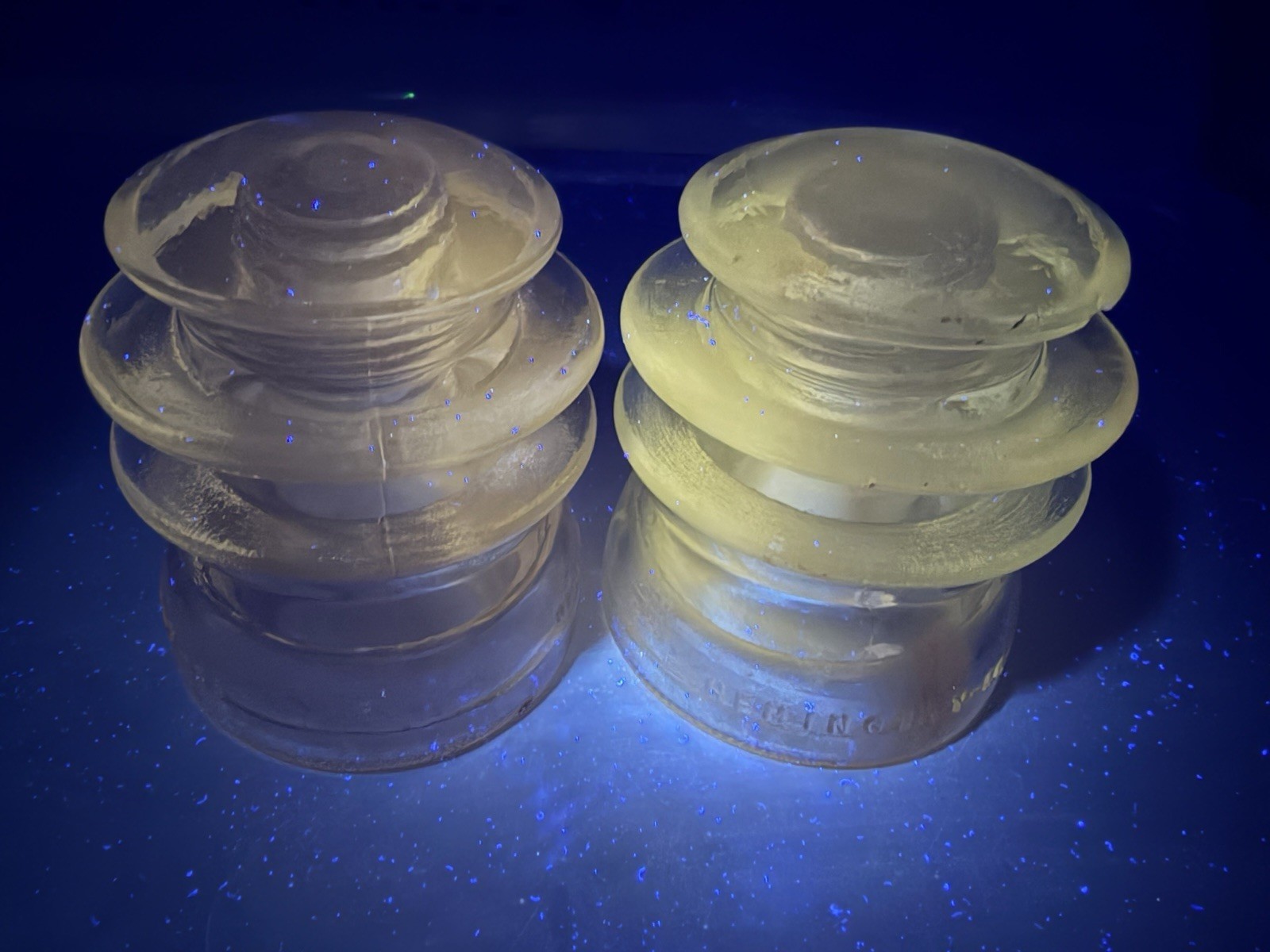 2 Hemingray No 56 Insulators Clear. Glow Under UV Both