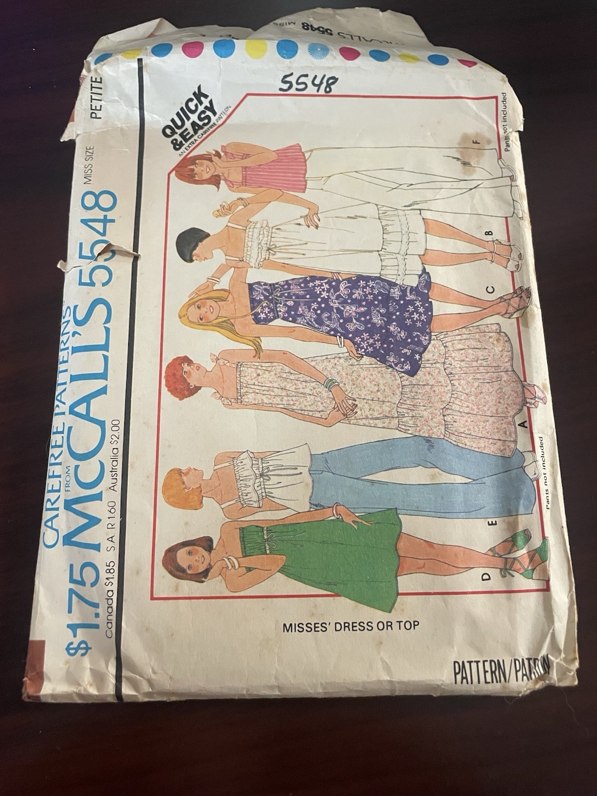 McCalls 5548 Vintage Sewing Pattern Misses Dress or Top Vintage 1977 Women’s top