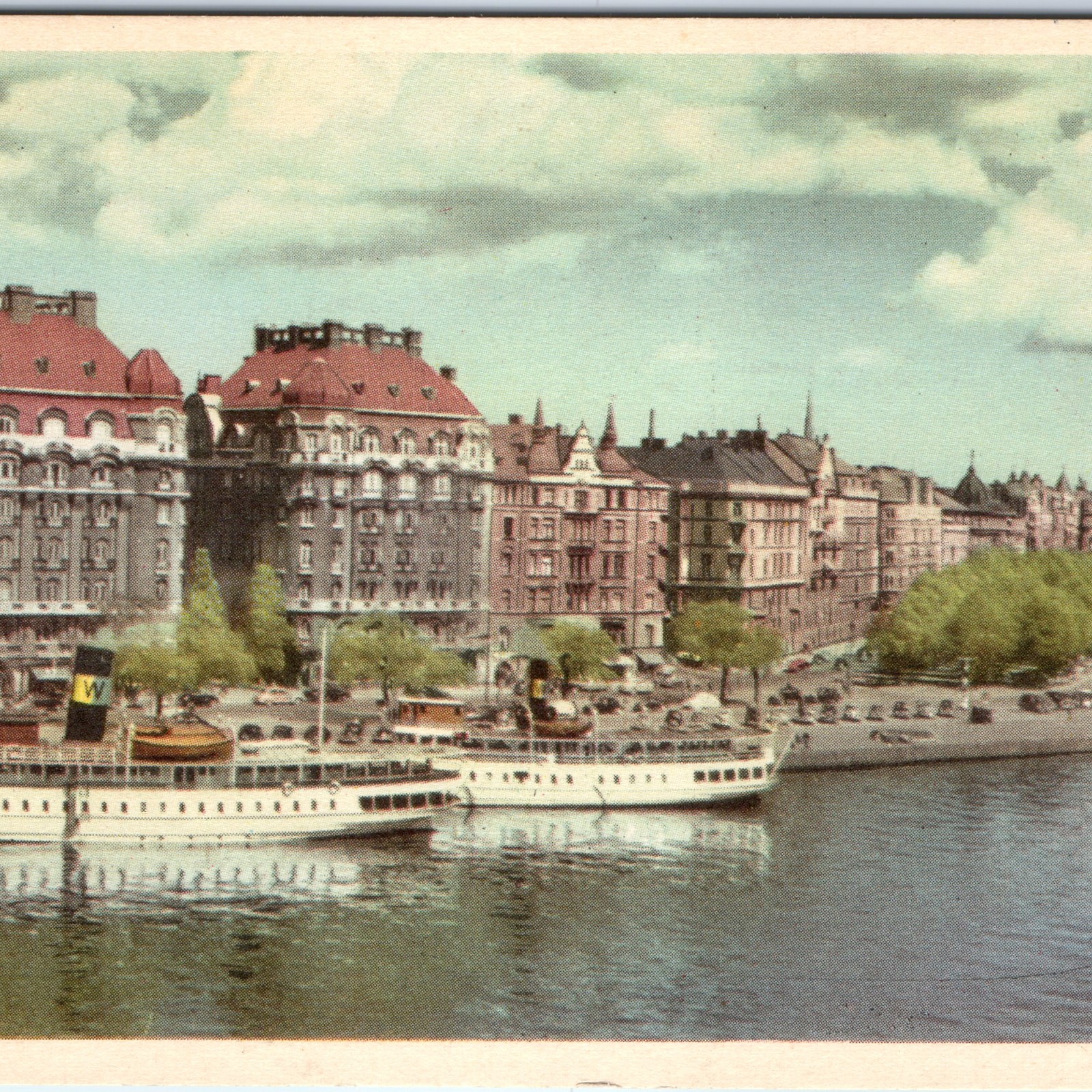 c1920s Stockholm, Sweden Strandvagen Waterfront Steamships Red Roof Harbor A352