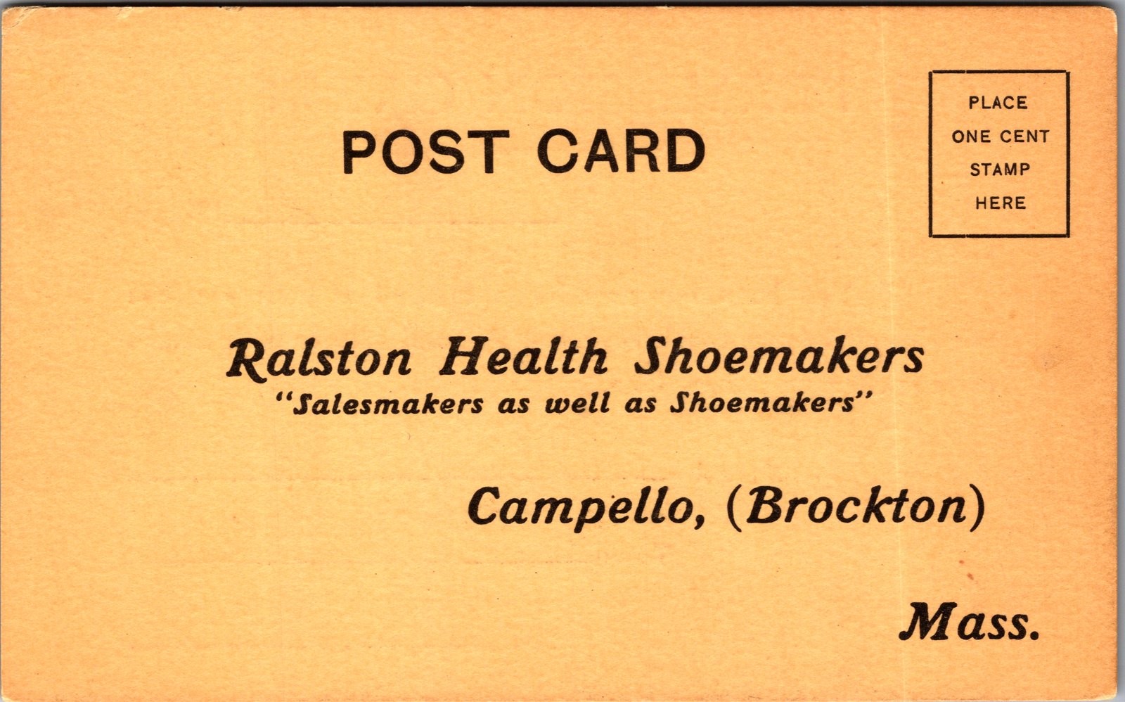 Vintage Ralston Health Shoemakers Advertising Postcard Campello Brockton MA