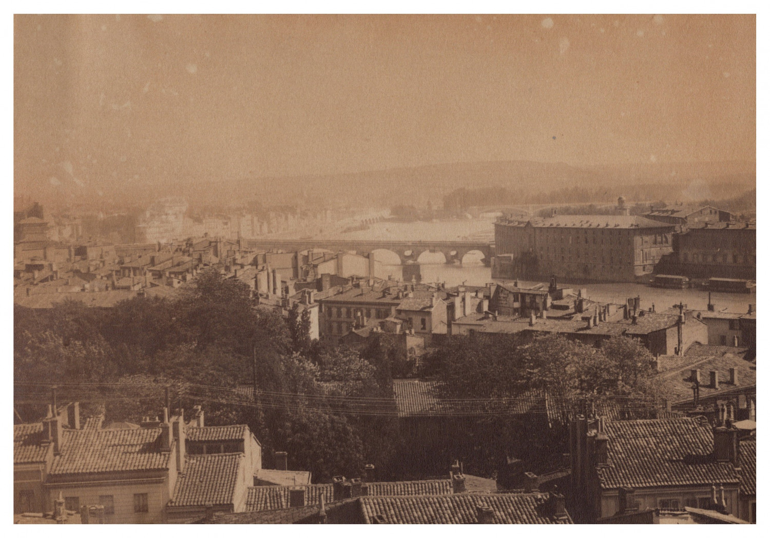 France, Toulouse, general view with the Pont Neuf, vintage print, ca.1875 print 