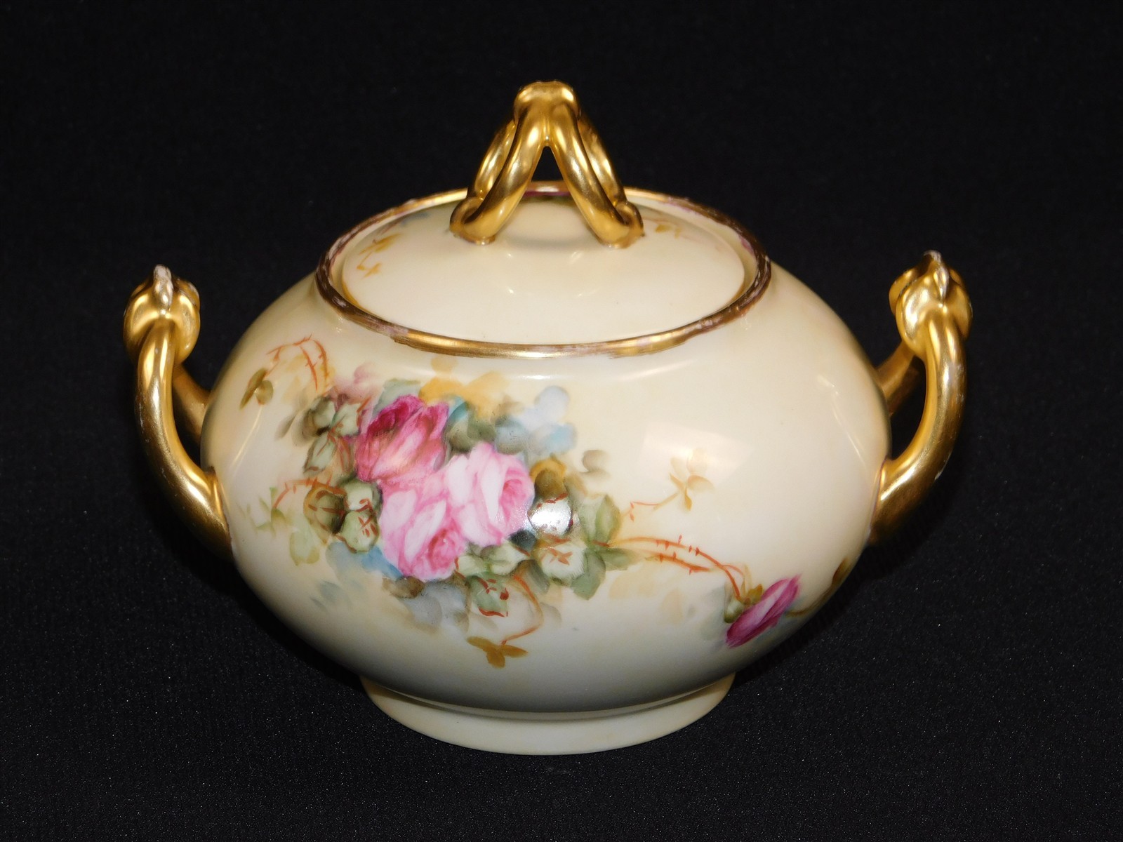 Antique W.G. Co. Wm. Guerin Hand Painted Pink Roses Sugar Bowl with Lid