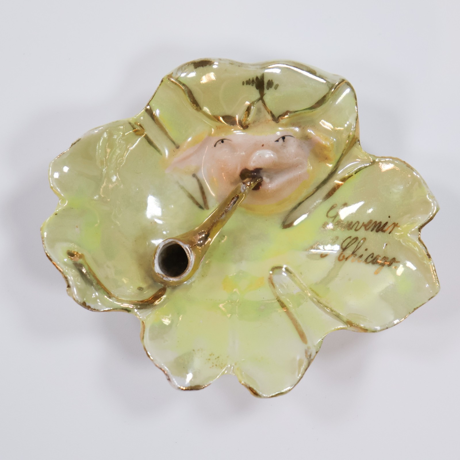 Antique German Pig Smoking Pipe Fairing Porcelain Dish Souvenir of Chicago