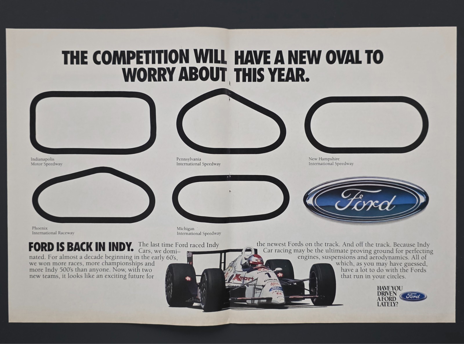 1992 PRINT AD FORD Indy Racing \