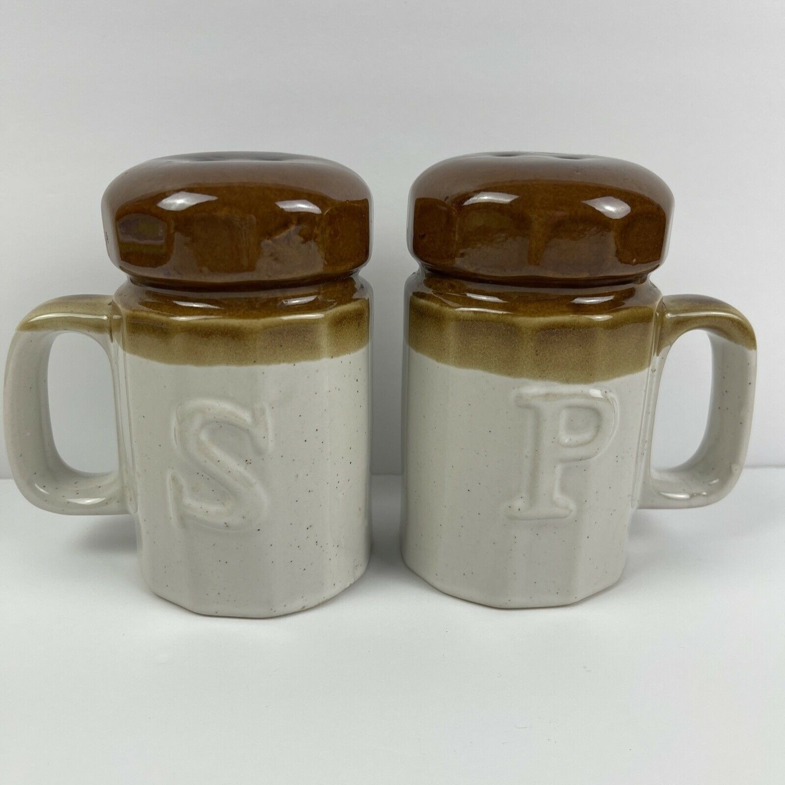 Brown Drip Glaze Ceramic Salt & Pepper Shakers 70s boho cottage rustic granola