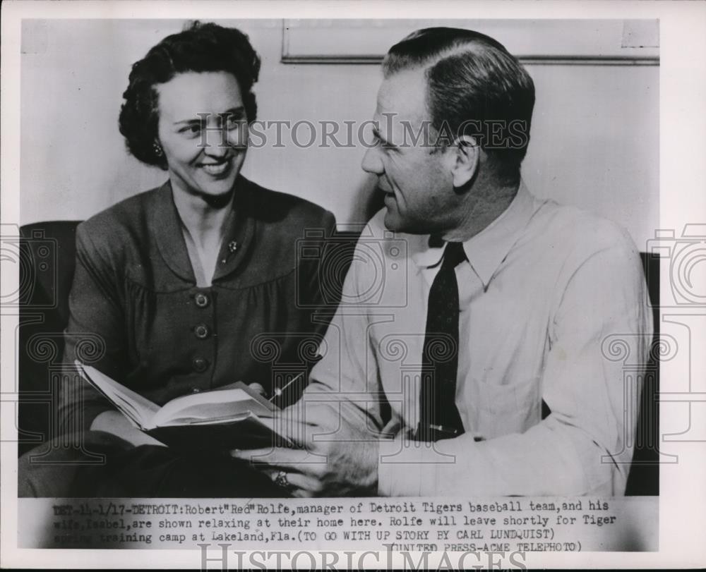 1952 Press Photo Robert Red Rolfe Detroit Tigers manager & wife Isabel