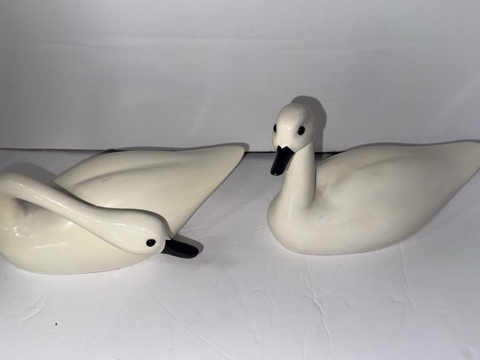 Vintage Hand Carved Wooden Wildlife With Wood Swan Set Of 2 Signed By Artist