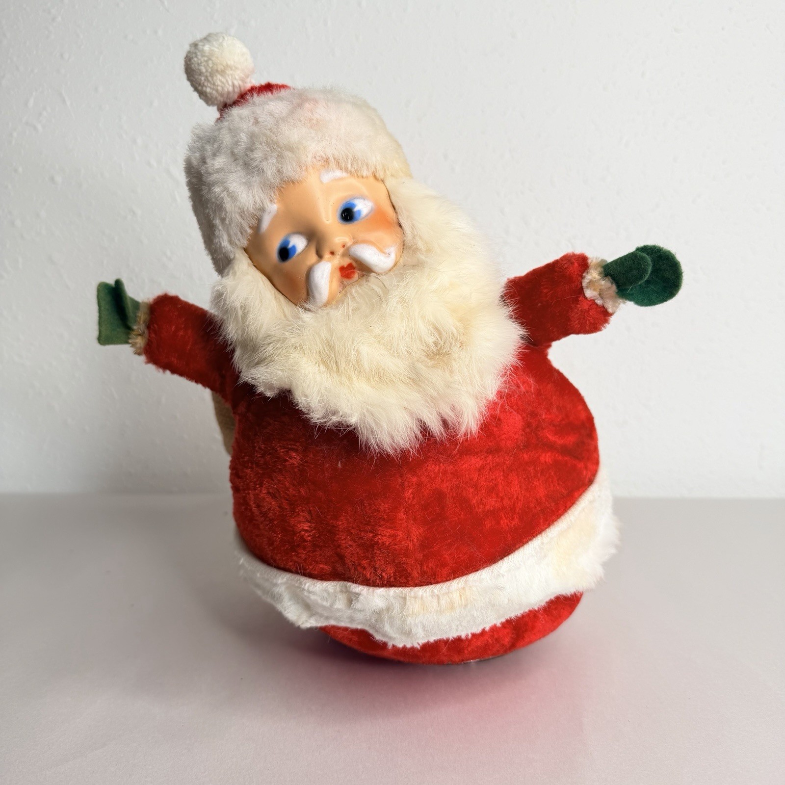 Vtg Rubber Face Roly-Poly Plush Santa Musical Christmas Figure 50\'s Working