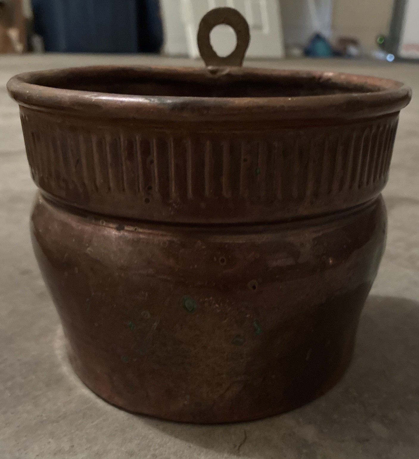 French Antique Hand-Forged Seamed Copper Planter Trough with Hammered Base