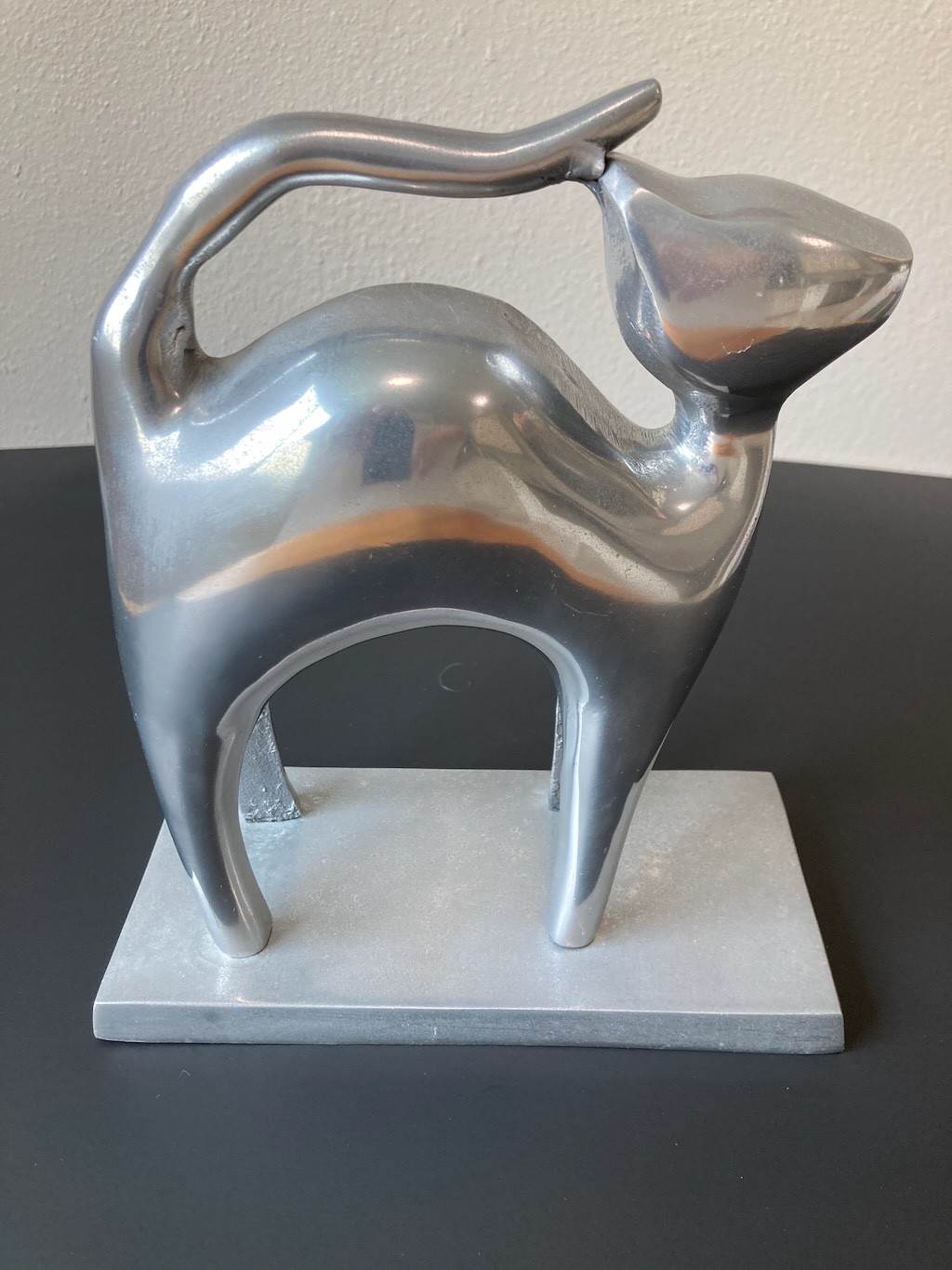 Modernist Aluminum Abstract Figural Cat Sculpture