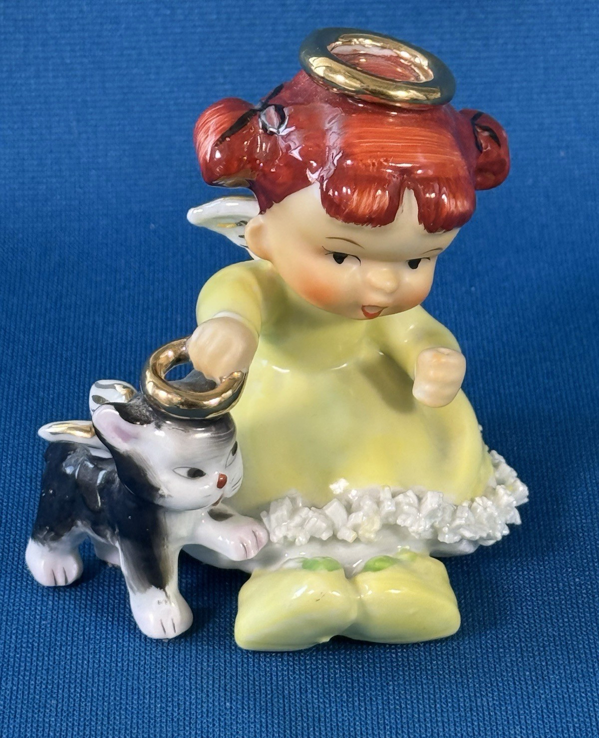 VTG Ardalt Lenwile Girl Angel w/ Cat Kitten Ceramic Figurine Japan 6927D
