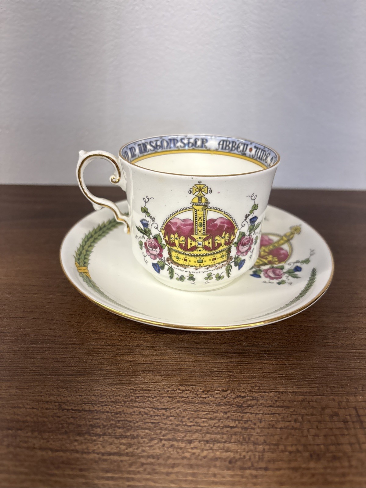 Aynsley Queen Elizabeth II Vintage 1953 Coronation Teacup & Saucer Set