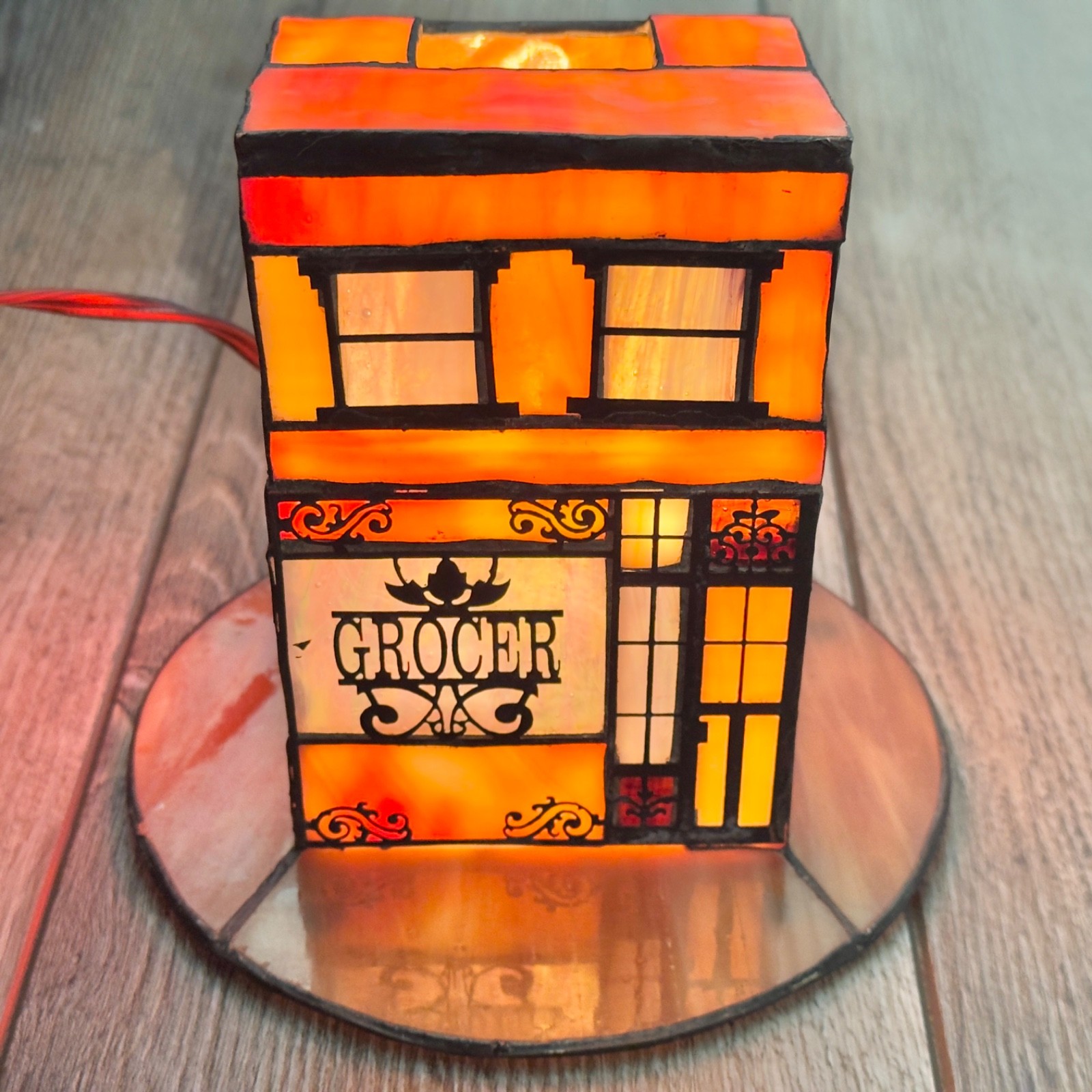 Rare 1993 Dale Tiffany Stained Glass Desk Table Lamp Grocer Grocery Store