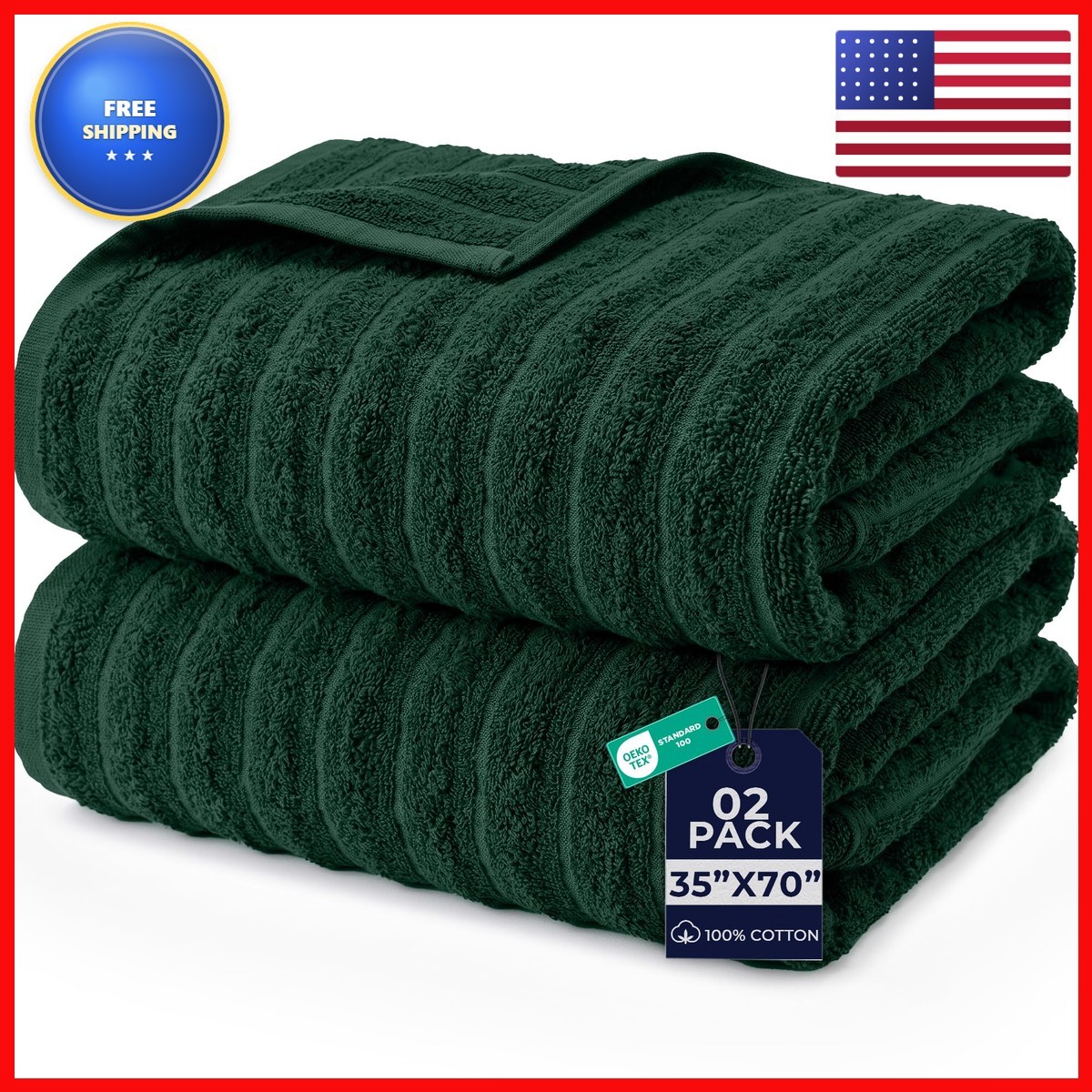 DAN RIVER Ribbed Extra Large Bath Sheets 2-Pack 35 x 70 H-Green