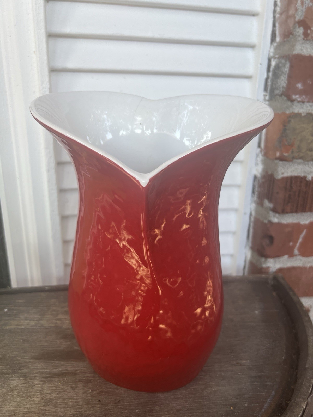Vintage Mid-Century Modern Bright RED Ceramic “heart”   Vase  10 inches tall