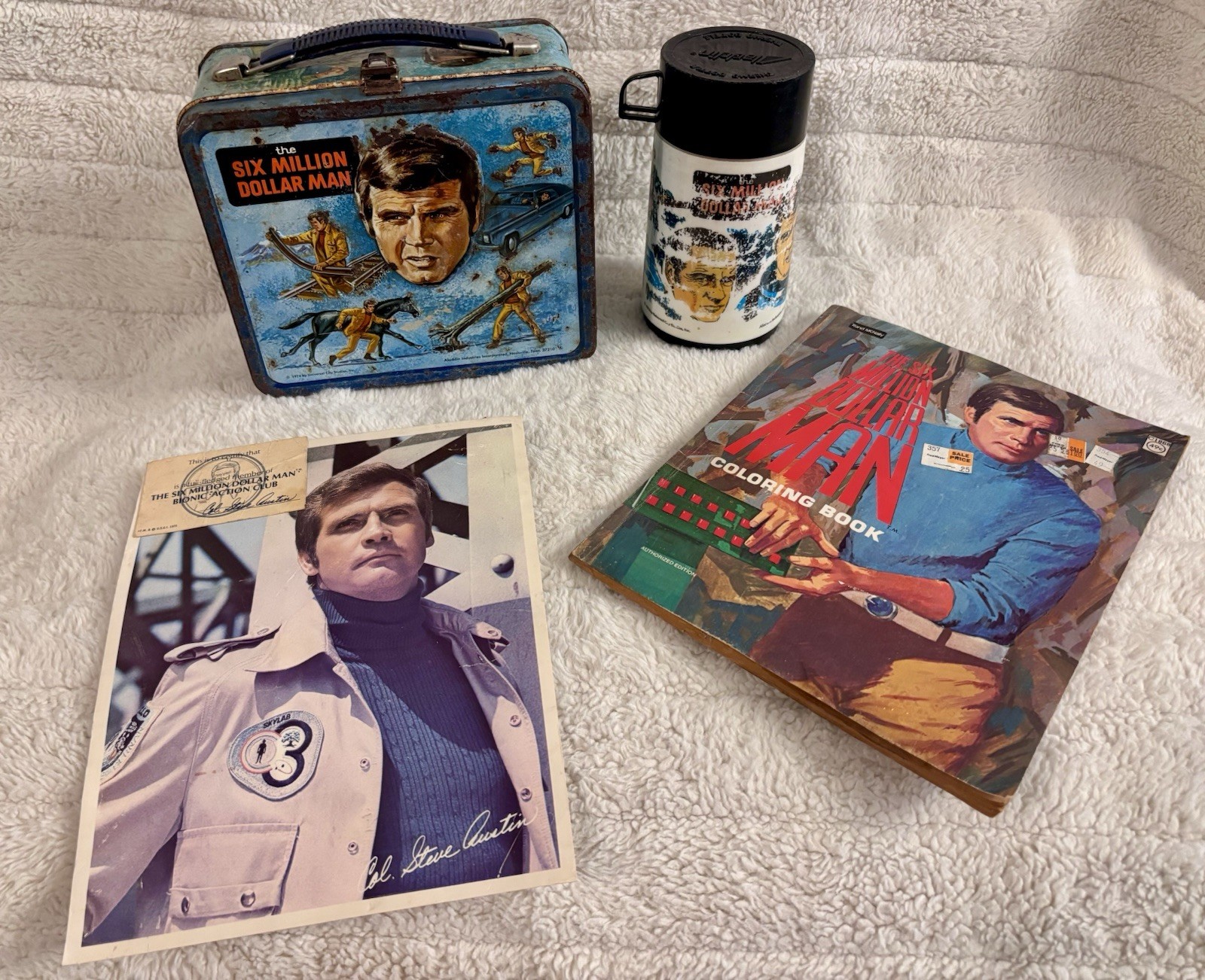 Vintage 1974 Six Million Dollar Man Lunchbox Thermos 1973 Club Card Lot