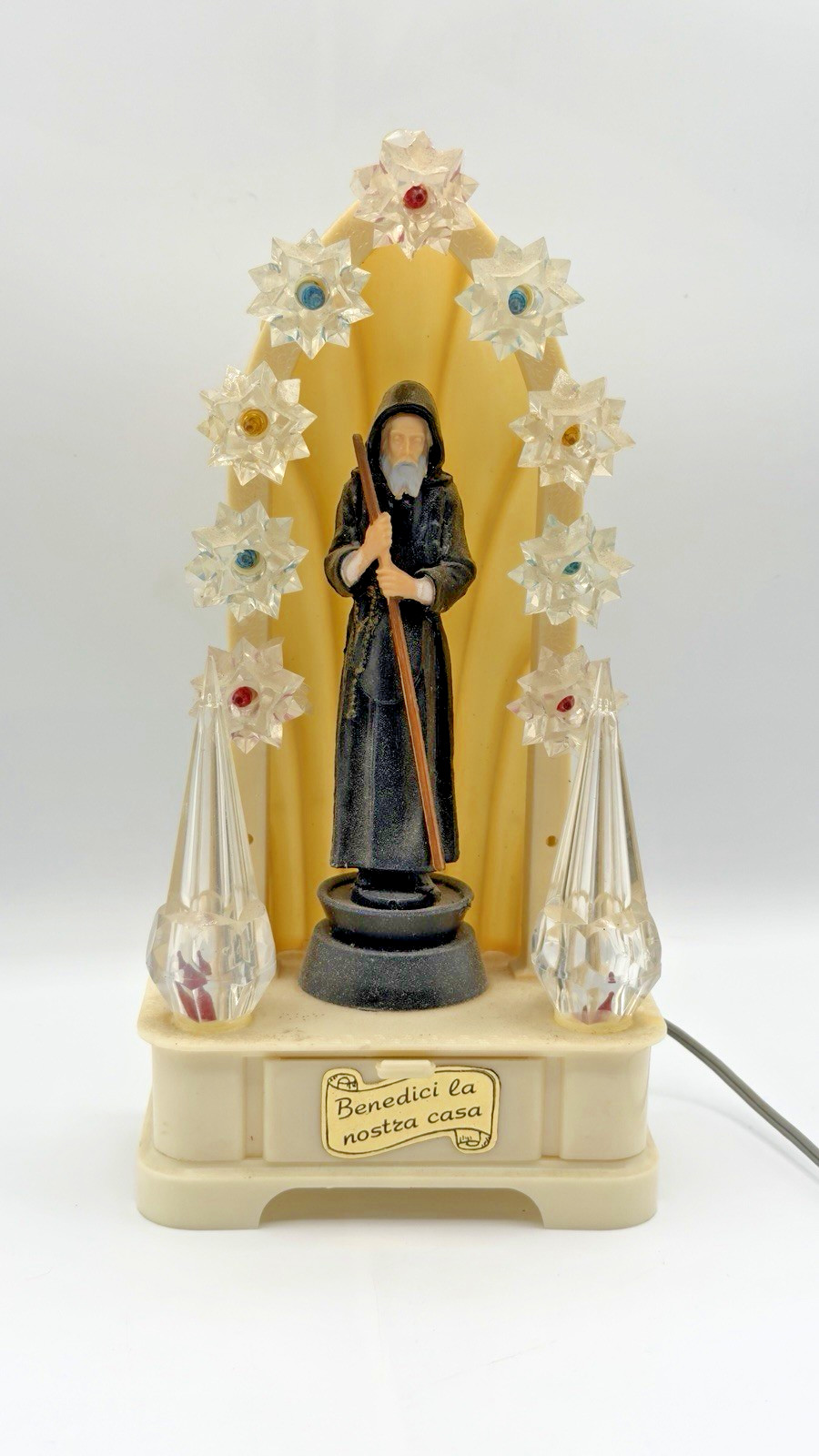 VTG DLS Italy Catholic Shrine Lamp Working Monk Night Light Relic Drawer