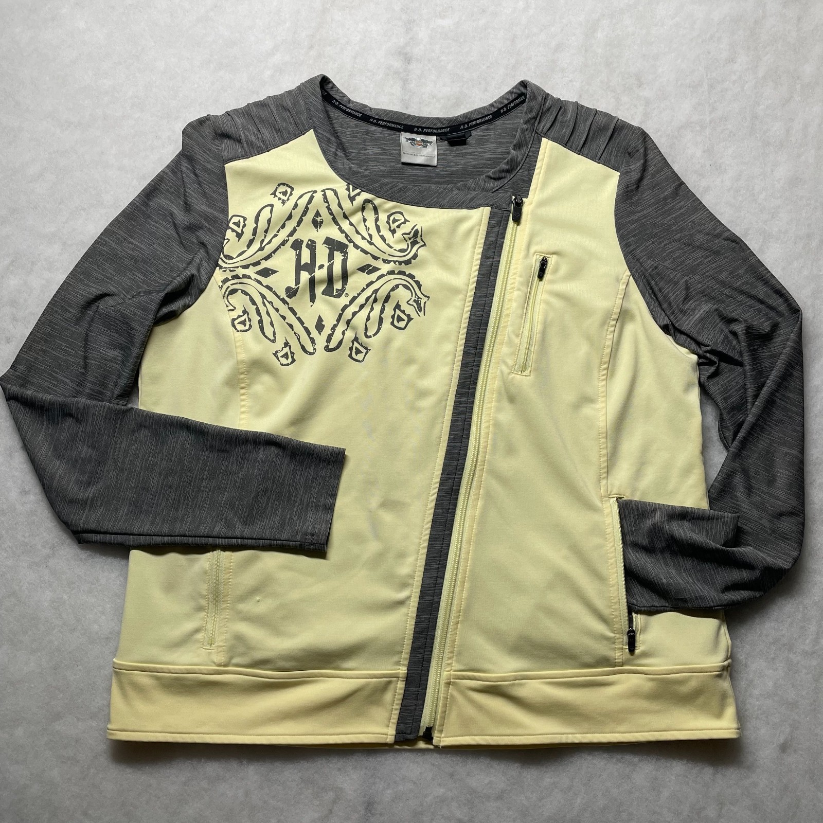 Harley Davidson Womens Yellow Asymmetric Zip Performance Riding Jacket Size XL Harley Davidson Womens Yellow Asymmetric Zip Performance Riding Jacket Size XL
