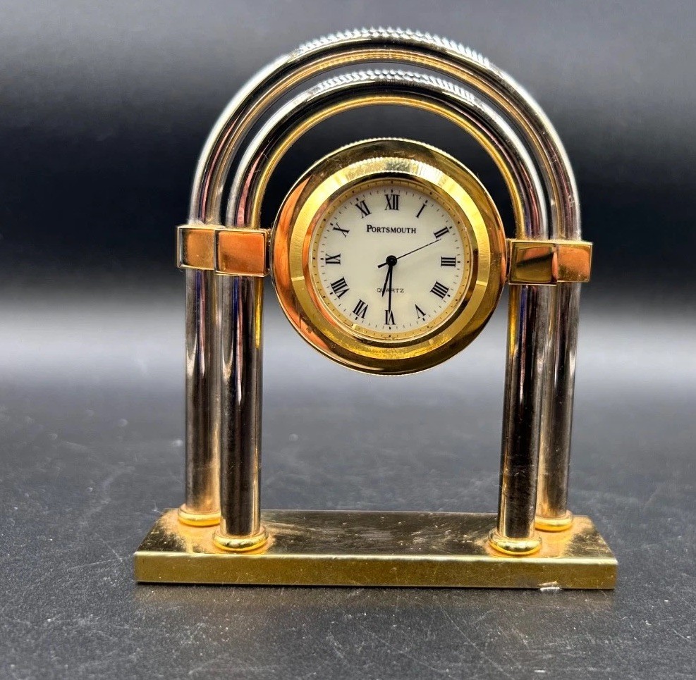 Fidelity Portsmouth Solid Brass Schooner Desk Clock Vtg 1994
