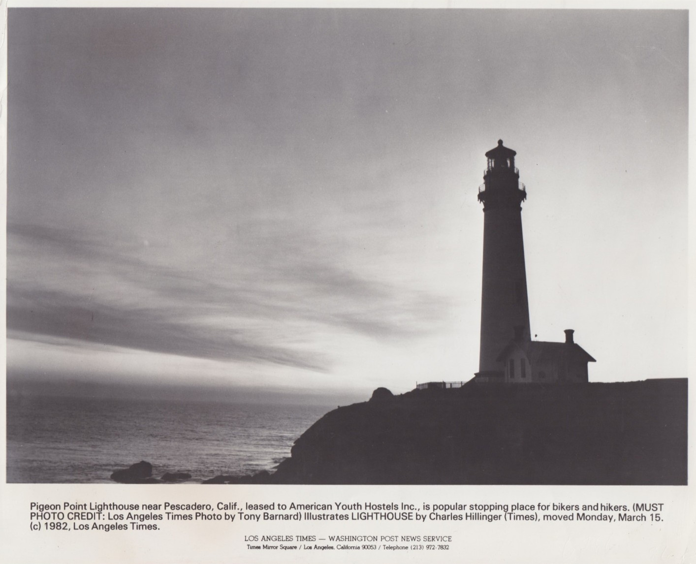1982 Press Photo Pigeon Point Lighthouse Hostel near Pescadero, California
