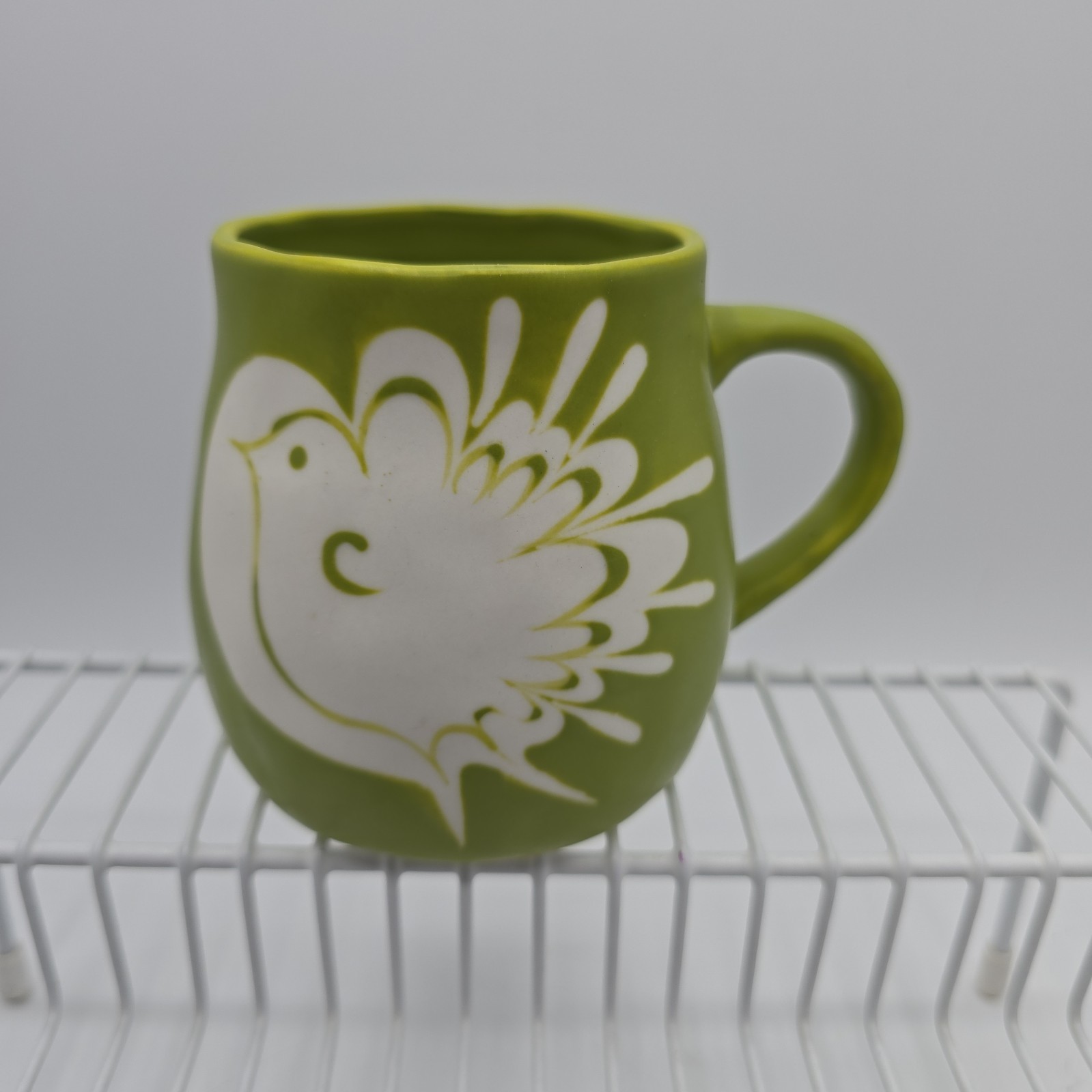 Anthropologie Matcha Latte Mug Green Motif Hand Painted Glazed