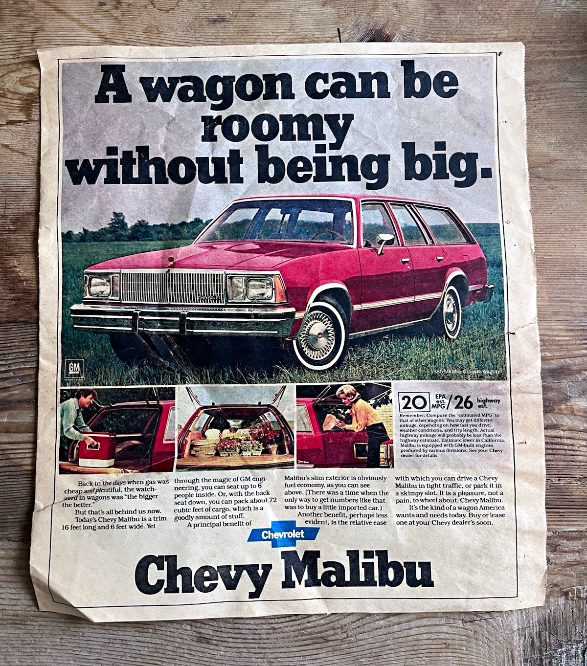 1980 PARADE Magazine Chevy Malibu Wagon Full Page Ad July 27 Vintage Original
