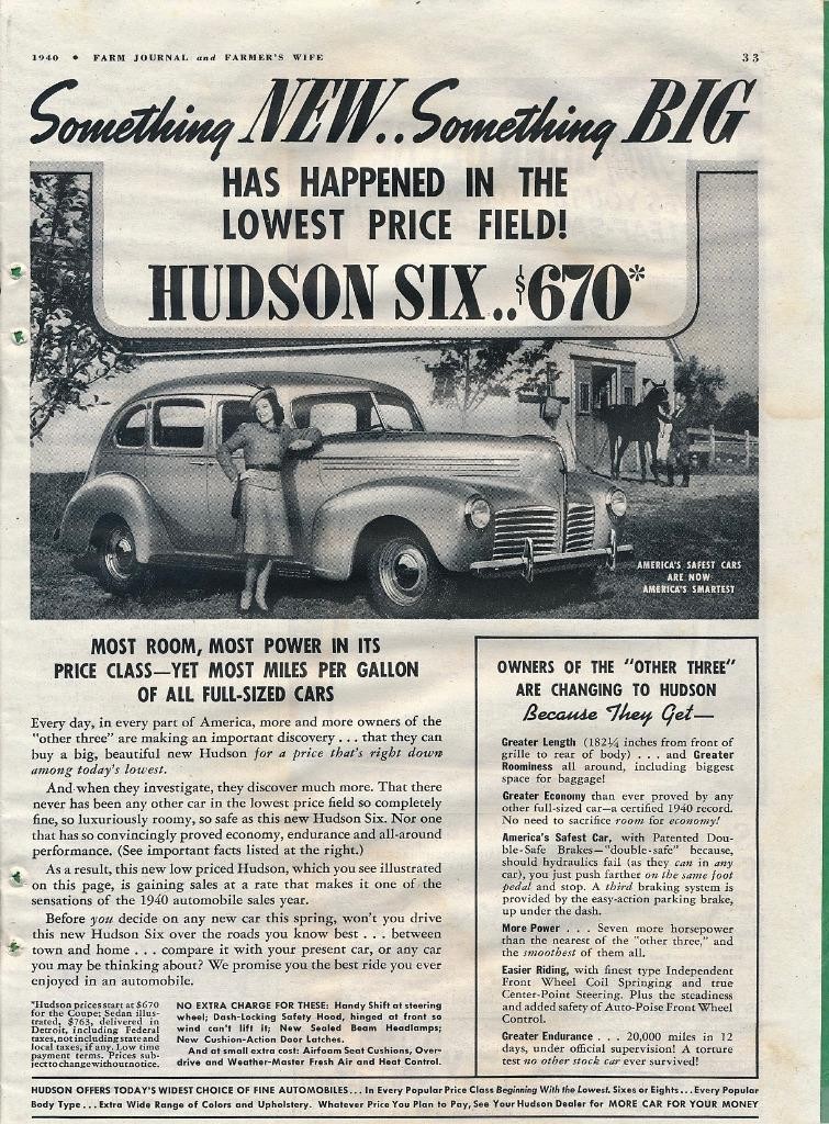 Magazine Ad - 1940 - Hudson Six