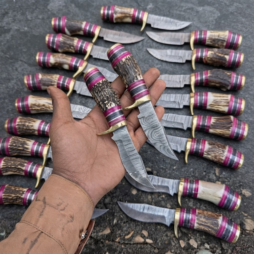Wholesale Lot 20 Pcs Custom Handmade Damascus Steel Hunting SkinnerKnives 