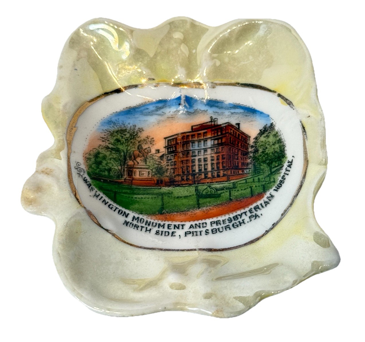 PITTSBURGH Pennsylvania PA Antique HOSPITAL MONUMENT Souvenir TRINKET DISH PLATE