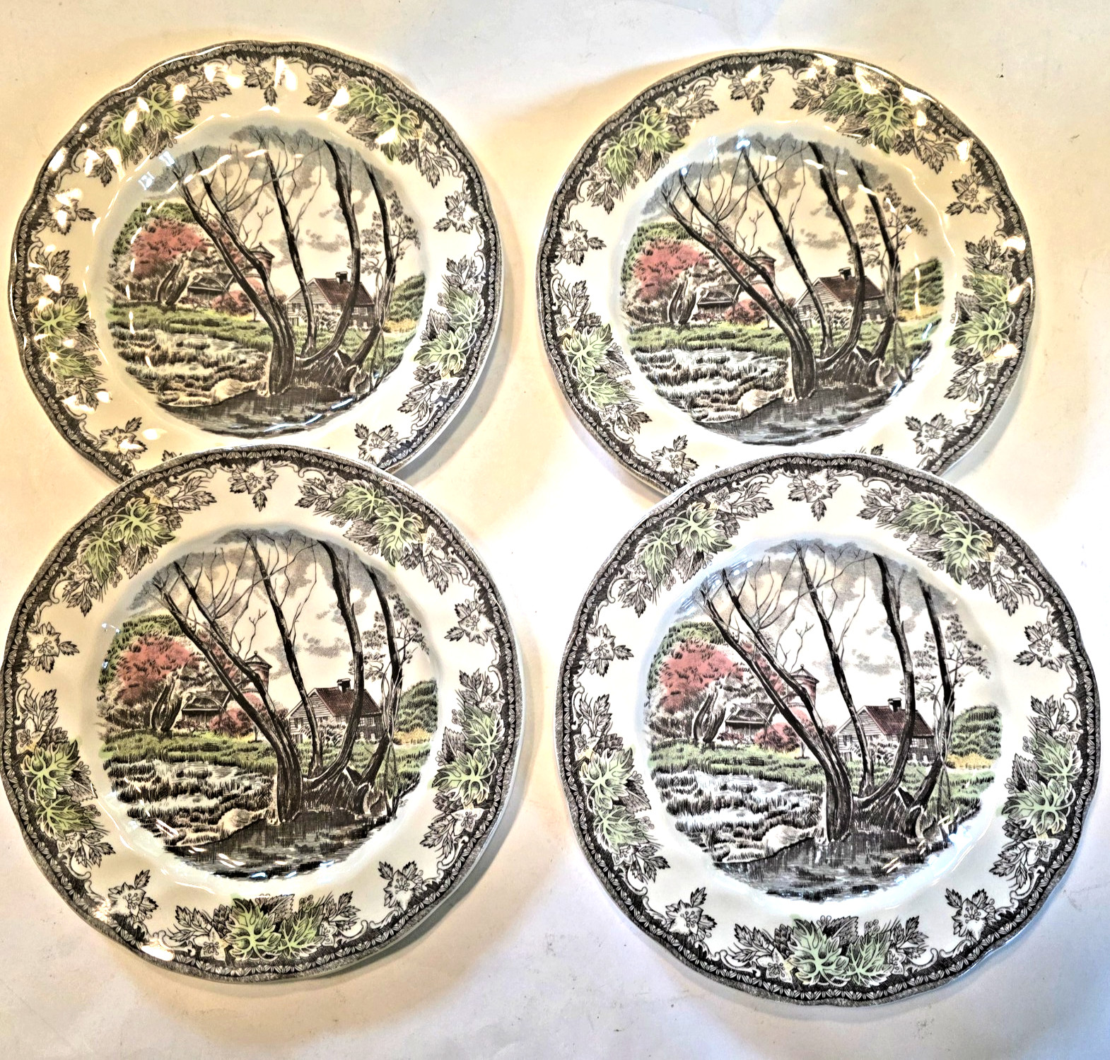 4 Johnson Bros The Friendly Village Dessert, Salad Plates 7 5/8 4 Johnson Bros The Friendly Village Dessert, Salad Plates 7 5/8