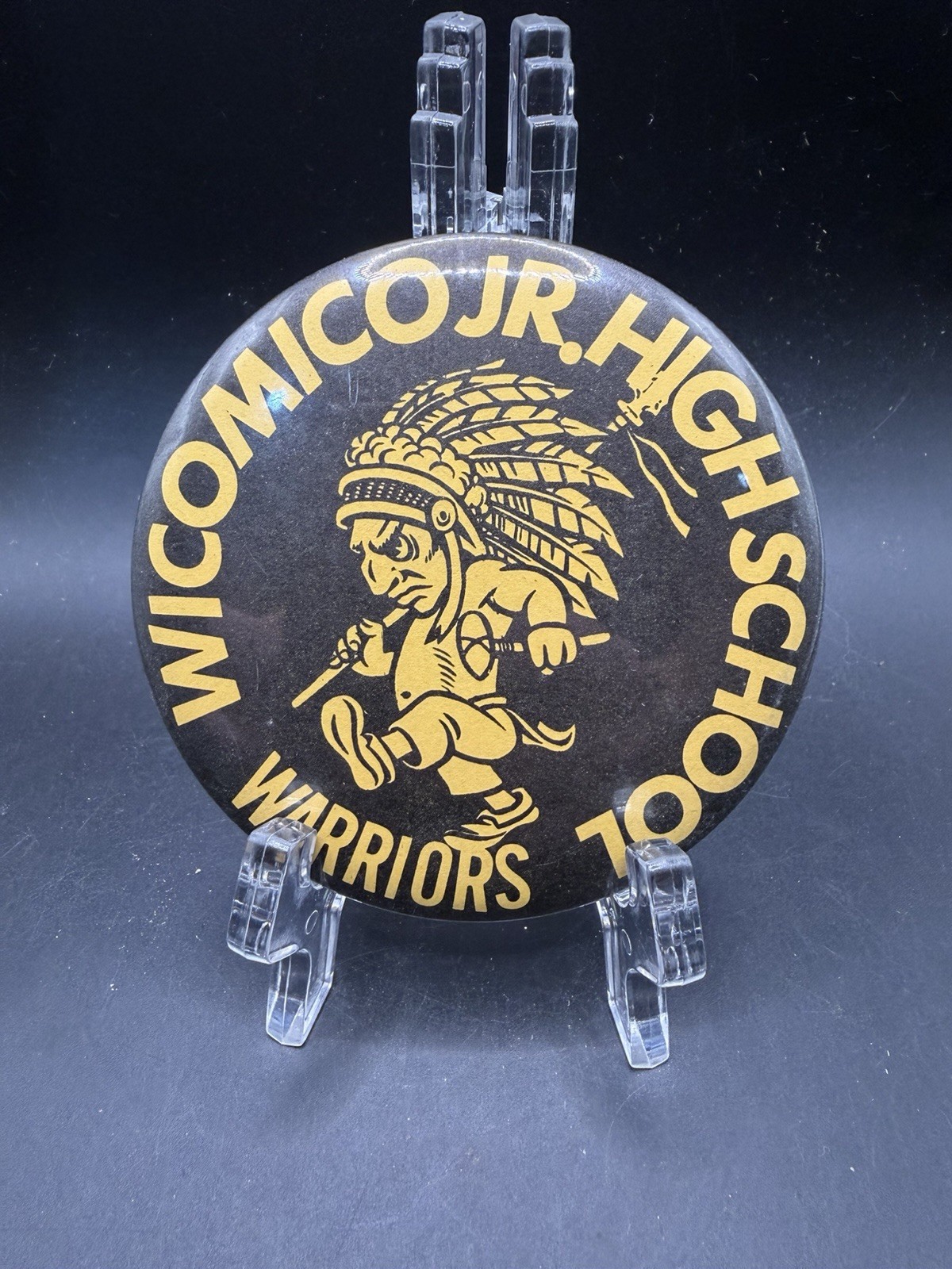 Vintage Wicomico High School Warriors Pinback Button Salisbury MD Mascot WiHi