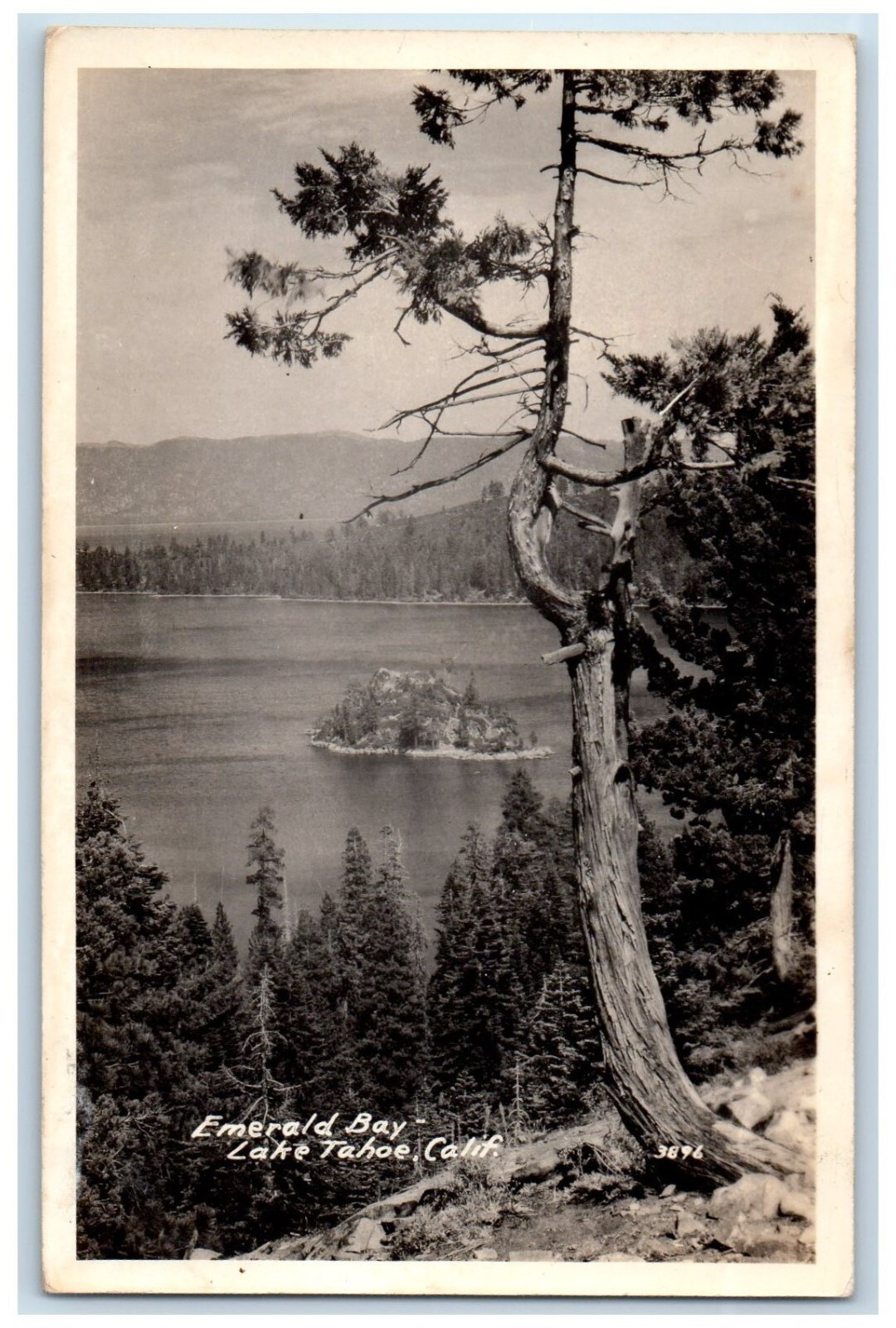 c1920\'s Emerald Bay Mystic Isle Nature View Lake Tahoe CA RPPC Photo Postcard
