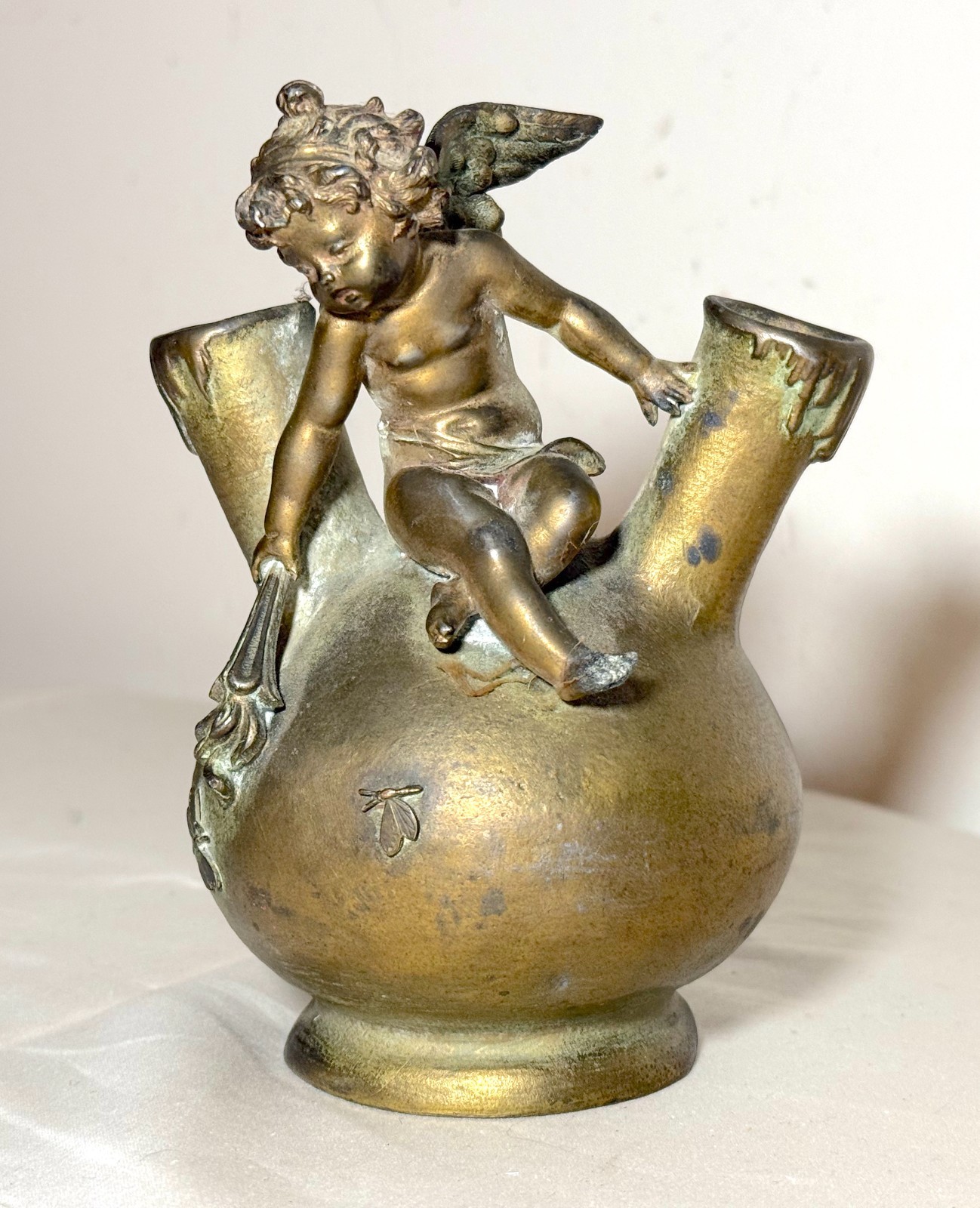 Antique 1800's  CHARLES GEORGES FERVILLE Suan bronze patinated cherub bud vase